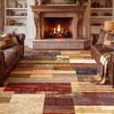 YIHOUSE Brown Area Rug 8x10, Farmhouse Rugs Washable,Vintage Burgundy Carpets for Bedroom,Burnt Orange Area Rug Non Slip,Geometric Boho Rug for Kitchen,Dining Room