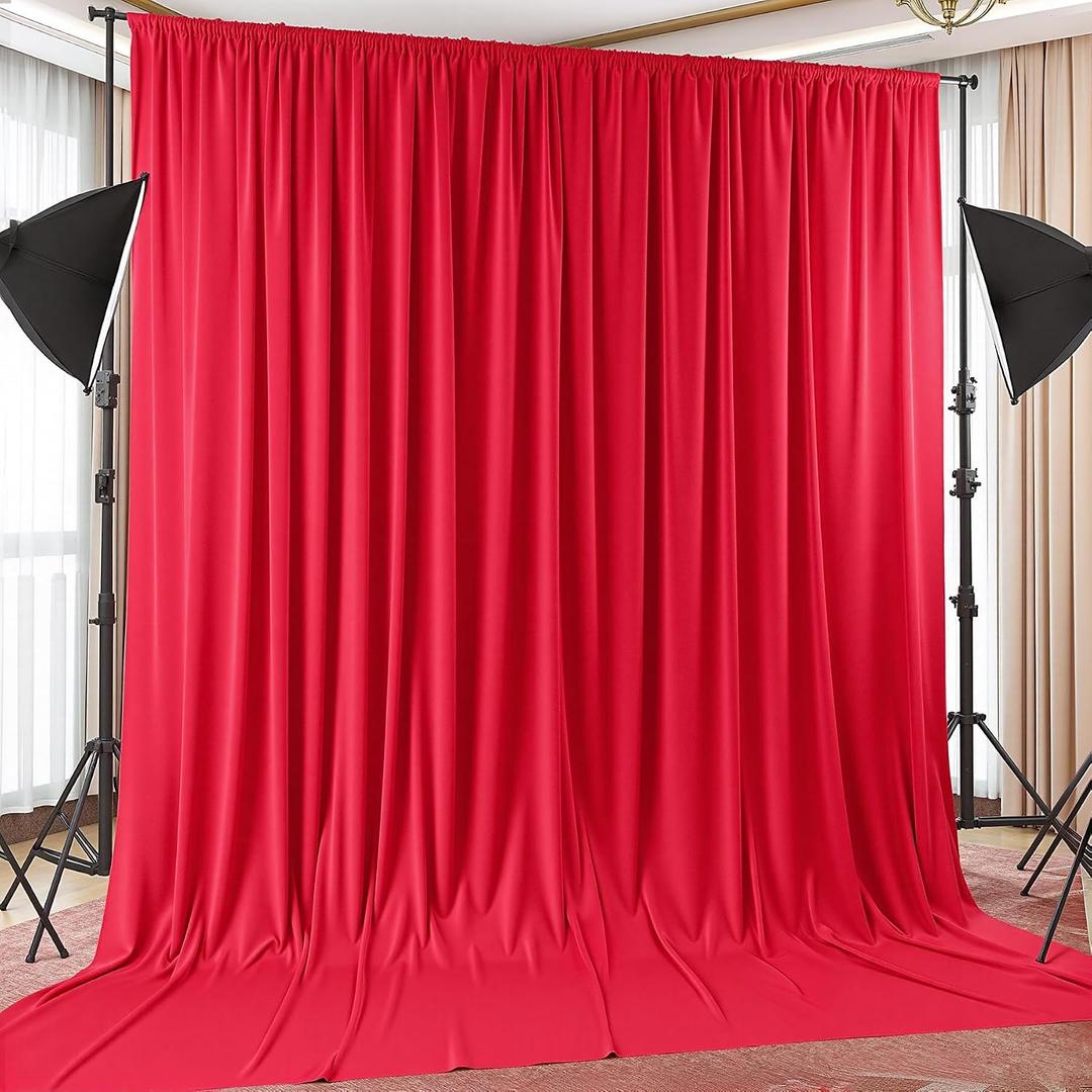 10x12 FT Red Backdrop Curtain for Parties Wrinkle Free Photo Backdrop Curtains Polyester Wedding Back Drop Cloth Background for Christmas Birthday Photography Portraits Pet Photoshoot Prom Decoration, 5' x 12', 2 panels