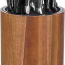 Enoking Universal Knife Block Holder with Plastic Lid, Acacia Wood Knife Block without Knives for Scissors, Sharpening Rod and Knives, Round Knife Storage Organizer Display