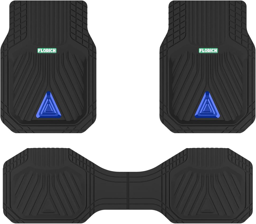 FLORICH Car Floor Mats, Heavy Duty Floor Mats for Cars, 3 Piece All-Weather Floor Mats with Anti-Slip Backing, Universal Trim-to-Fit, Waterproof Automotive Floor Mat for Cars Trucks SUV (Blue)
