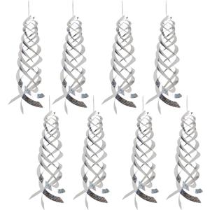 Spiral Reflective Bird Repellent Device 8Pcs, 17.8 Inch Silver Bird Deterrent Hanging Ornament, Wind-Activated Rotating Reflector, for Garden, Yard, and Balcony Window Bird Control
