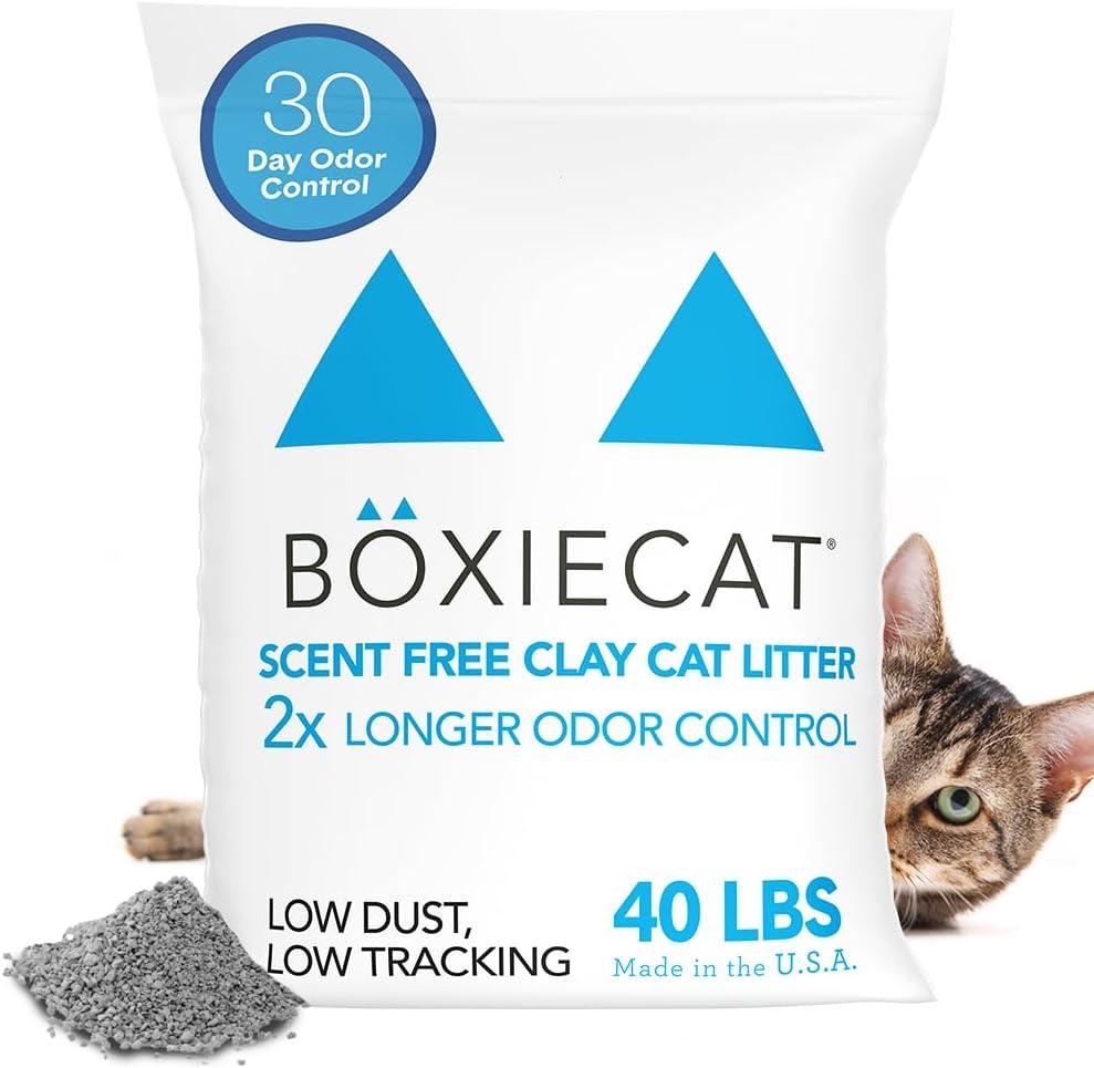 Boxie Unscented 30 Day Natural Odor Control Cat Litter, 40lb Clumping Clay Kitty Litter (40 Pounds)