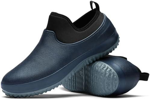 Men's Waterproof Non Slip Chef Shoes Food Service Kitchen Shoes Lightweight Slip On Garden Shoes for Camping and Yard Work (7, Blue)