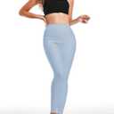 Faux Leather V-Back Leggings for Women High Waisted Tummy Control Sexy Fashion Ruched Butt Stretch Pu Pleather Tights (Blue, S)