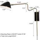Modern Plug in Wall Sconces, Black Swing Arm Wall Lights with ON/Off Switch Cord for Bedroom Living Room