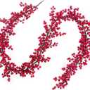 TURNMEON 6 Ft Red Christmas Garland Decorations Red Berries Garland Xmas Garlands for Decoration Christmas Artificial Garland for Mantle Fireplace Table Stairs Railing Indoor Outdoor Winter Holiday