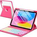 EAMPANG Case with Keyboard for iPad A16 11th 10th Generation 11/10.9 inch,Rainbow Backlit Detachable Keypad Rotatable Magnetic Cover with Pencil Holder for iPad 11 2025 10 Gen 2022 Watermelon Red