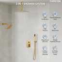 10" High-Pressure Rainfall Shower Faucet, Celling Mount Dual Shower Head System, Brushed Gold