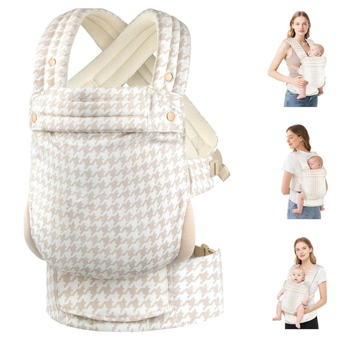 Baby Carrier Newborn to Toddler- Ergonomic, Cozy and Lightweight Infant Carrier for 7-40lbs,3 Carry Positions Newborn Carrier, White Houndstooth