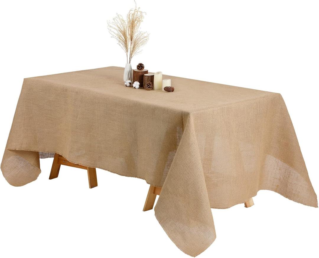 Kingdder Natural Burlap Tablecloth Farmhouse Fall Rectangle Burlap Table Cover Rustic Jute Tablecloth for Thanksgiving Autumn Harvest Holiday Party Kitchen Indoor Home Table(1 Pcs,63 x 108 Inch)