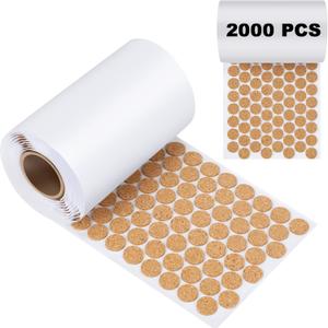 2000 Pcs 1/2" Self Adhesive Cork Pads Cabinet Door Bumper Dots Cabinet Door Protector Furniture Bumpers Cork Flooring 0.02" Thick for Crafts Drawer Table Coaster
