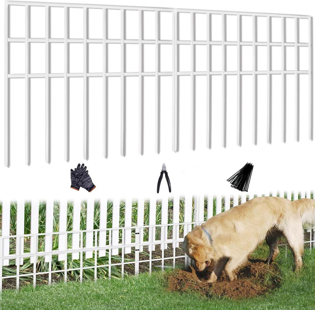 42.5ft(L) x 13in(H) Animal Barrier Fence, 30 Panels No Dig Garden Fence for Dog Rabbit, Rustproof Anti Digging Barrier, Garden Edging Border Ground Defense for Outdoor, Yard, Patio, White