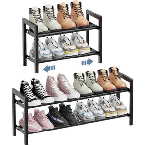 Mavivegue Expandable Shoe Rack, 2-Tier Adjustable Shoe Organizer, Shoe Shelf for Closet, Entryway, Front Door (Black)
