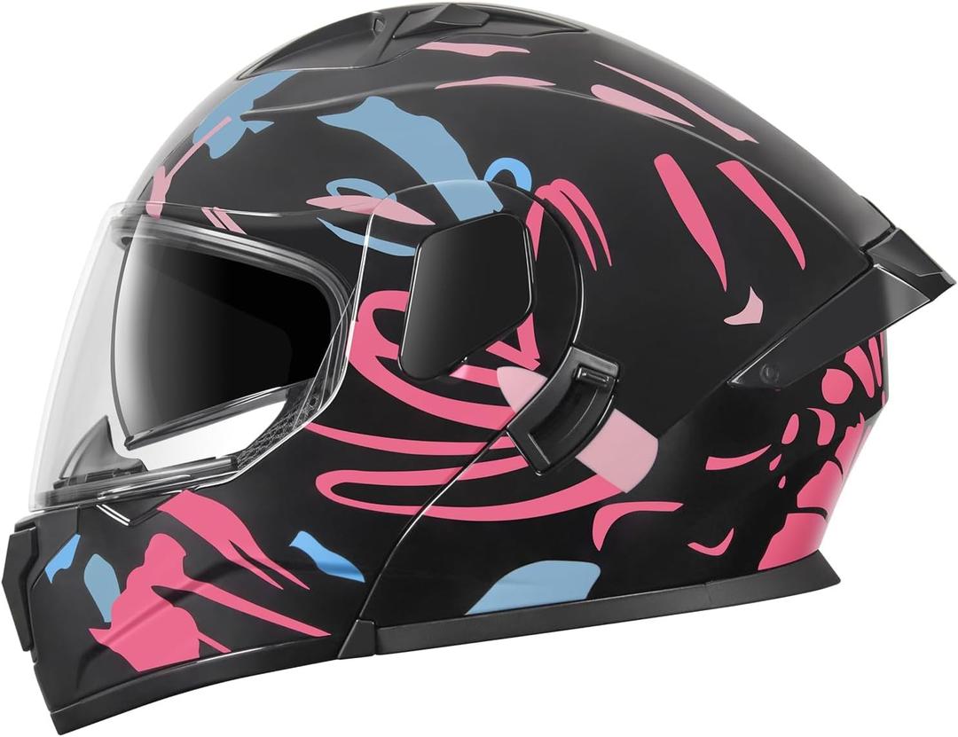 SPARK DOT Approved Modular Flip-Up Dual Visor Motorcycle Full Face Helmet for Adults Men & Women (Color 1, Small)