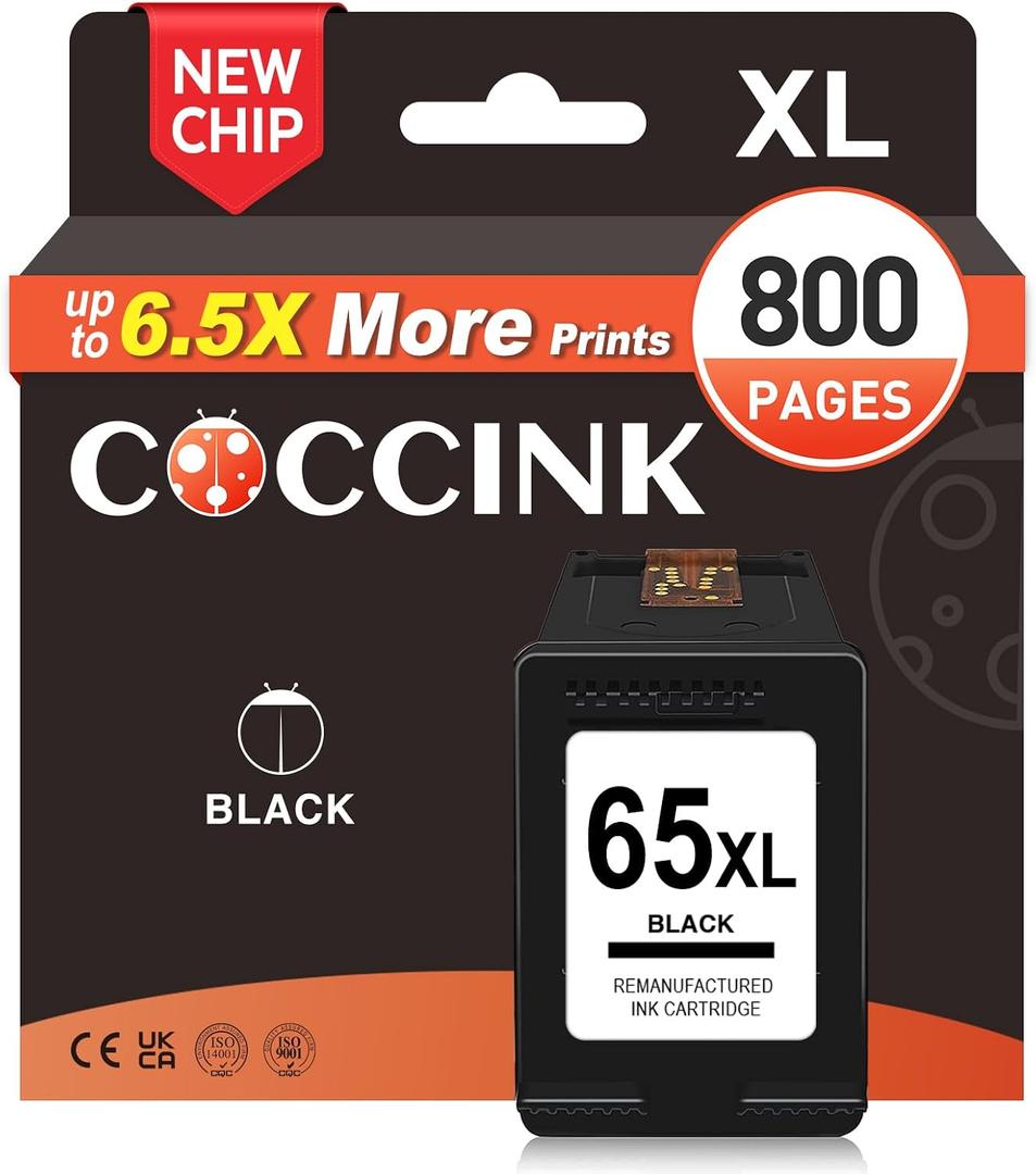 COCCINK 65 XL for HP 65 Black Ink Cartridge HP Printer Ink 65XL HP65