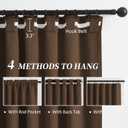 Brown Blackout Pleated Look Curtains 96 Inches Long 8 ft Length for Patio Sliding Door Living Room, 100% Light Blocking Linen Textured Curtains 72 Wide 2 PCs Back Tab Rod Pocket Hook Belt