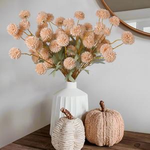 Hananona 12 Pcs Artificial Chrysanthemum Flowers, Beige Kiku Pom Pom Mums Flower Fall Faux Floral Arrangements Centerpiece for Autumn Home Kitchen Decor (12, Beige)