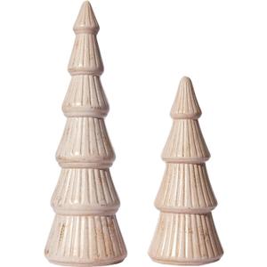 WONDROUS' DECO Wooden Christmas Tree Figurine, Tabletop Pink and Gold Tree Figurine, Set of 2 Desk Centerpieces for Christmas Decor