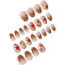 24Pcs Fall Press On Nails Short Almond Fake Nails Maple Leaves Nail Press Ons Full Cover False Nails With Gold Glitter Designs Artificial Acrylic Glue On Nails Fall Stick On Nail For Women
