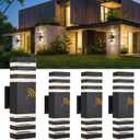 DASTOR 4 Pack Outdoor Wall Lights, Modern Exterior Lighting Fixtures Wall Mount, 2Layer Black Outdoor Lights for House, Up and Down Lights Outdoor Sconces Wall Lighting for Porch Patio Garage