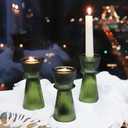 VOHO Green Christmas Candlesticks Holders for Decorations, Set of 3 Ribbed Candle Holders for Both Tapered & Tealight Candles, Classy Green Taper Candle Holders for Wedding Room Decor