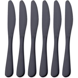Matte Black Dinner Knife, GoGeiLi Stainless Steel Satin Finish 9.4-inch Dinner Table Knife Set, Service for 6, Dishwasher Safe