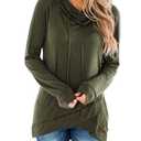Orchidays Womens Long Sleeve Sweatshirt Cowl Neck Workout Tunic Tops Casual Drawstring Pullovers Army Green