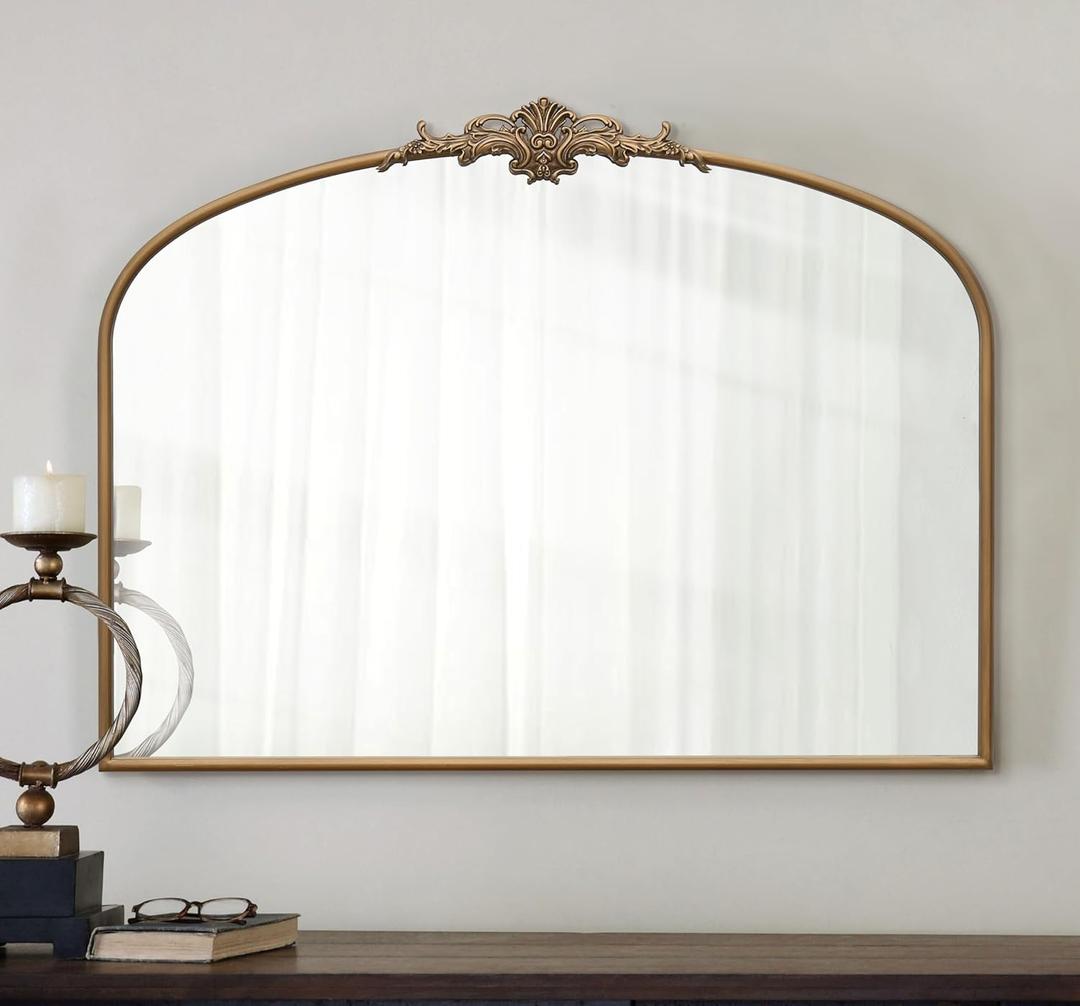 Arched Mirror, 40 x 30 Inch Gold Traditional Vintage Ornate Baroque Large Mirror Antique Style Wall Mounted Mirrors for Entryway, Fireplace, Living Room, Hallway, Bathroom (30"L x 40"W, Matt Gold)