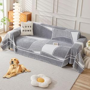 HAOMAIJIA Non Slip Couch Cover Sofa Covers for 2 Cushion Couch Washable sectional Couch Covers for Dogs pet Furniture Protector Couch Cover Blanket for Living Room (Grey-Cream, 71"x118")