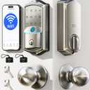 Veise VE027-K Built-in WiFi Smart Lock with 2 Knob, Fingerprint Keyless Entry Door Lock Handle Set for Front Door, App Remote Control, Electronic Digital Keypad Deadbolt, IP65 Waterproof, Satin Nickel