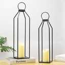 Perfnique Modern Farmhouse Lantern Decor, 19.7'' 22'' Set of 2 Black Metal Lanterns, 2 LED 6hr Timer Flickering Flameless Candles, Lanterns Decorative for Porch, Patio, Fireplace Mantle, Christmas