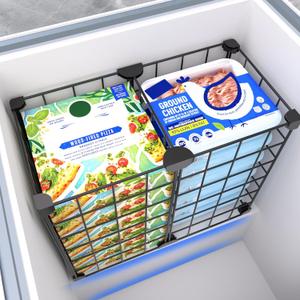 Freezer Organizer Bins, Freezer Dividers for Deep Chest Freezer Compressor Area, Black Wire Basket Shelf for Food Storage Kitchen Refrigerator Organization (Medium)