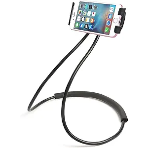 Universal Smart Mobile Phone Stand,Hanging on Neck Cell Phone Mount Holder, Lazy Cell Phone Holder (Black)