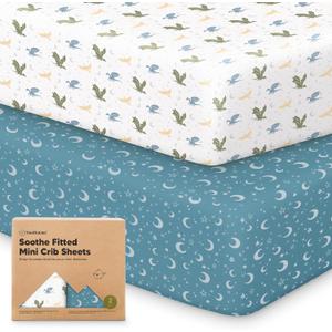 KeaBabies 2-Pack Mini Crib Sheets Fitted - 38x26 Pack N Play Sheets for Pack and Play Mattress, Organic Cotton, Soft & Breathable Playard Bedding, Neutral Mini Toddler Bed Cover for Boys, Girls (Dragon Tale)