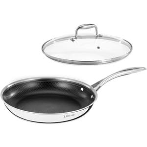 DELUXE Hybrid Ceramic Nonstick 12-Inch Fry Pan with Tempered Glass Lid, Skillet with Stay-Cool Handles, Dishwasher&Oven Safe, PFOA Free Compatible with All Cooktops