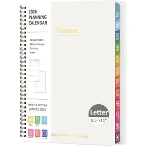 2026 Planner, 8.5" x 11" Weekly and Monthly Large Calendar Planner, Letter Size, Jan - Dec 2026, Hardcover Daily Agenda and Organizers for School Essentials & Office Supplies