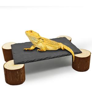 Bearded Dragon Basking Platform, 1062.4inch Reptile Heat Storage Slate Stone with Wooden Pile, Gecko Heating Rocks and Hide Cave, Reptile Basking Rocks for Lizards, Snakes, Chameleon, Turtle