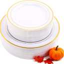 WDF 60PCS White Gold Plates Disposable - Gold Plastic Plates, Including 30-10.25inch Gold Dinner and 30-7.5inch Salad/Dessert for Thanksgiving