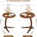 C Shaped End Table, Small Round Side Table for Couch, Slide Under Sofa Tray Desk for Living Room Bedroom, Solid Wood TV Tray Table for Narrow Space (15 Chestnut), Medium-15"