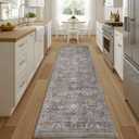 Rugxara 2'6''x8' Runner Rug, Washable Kitchen Rugs, Grey Boho Vintage Floral Hallway Runner, Non Slip Low Pile Area Rug Carpet for Hallway, Kitchen, Laundry Room and Bathroom(Grey/Taupe 2.6x8ft)