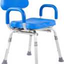 Platinum Health Comfortable Deluxe Padded Shower and Bath Chair with Armrests and Back, for Elderly and Seniors Safety, Adjustable Height, Institutional Quality, Blue