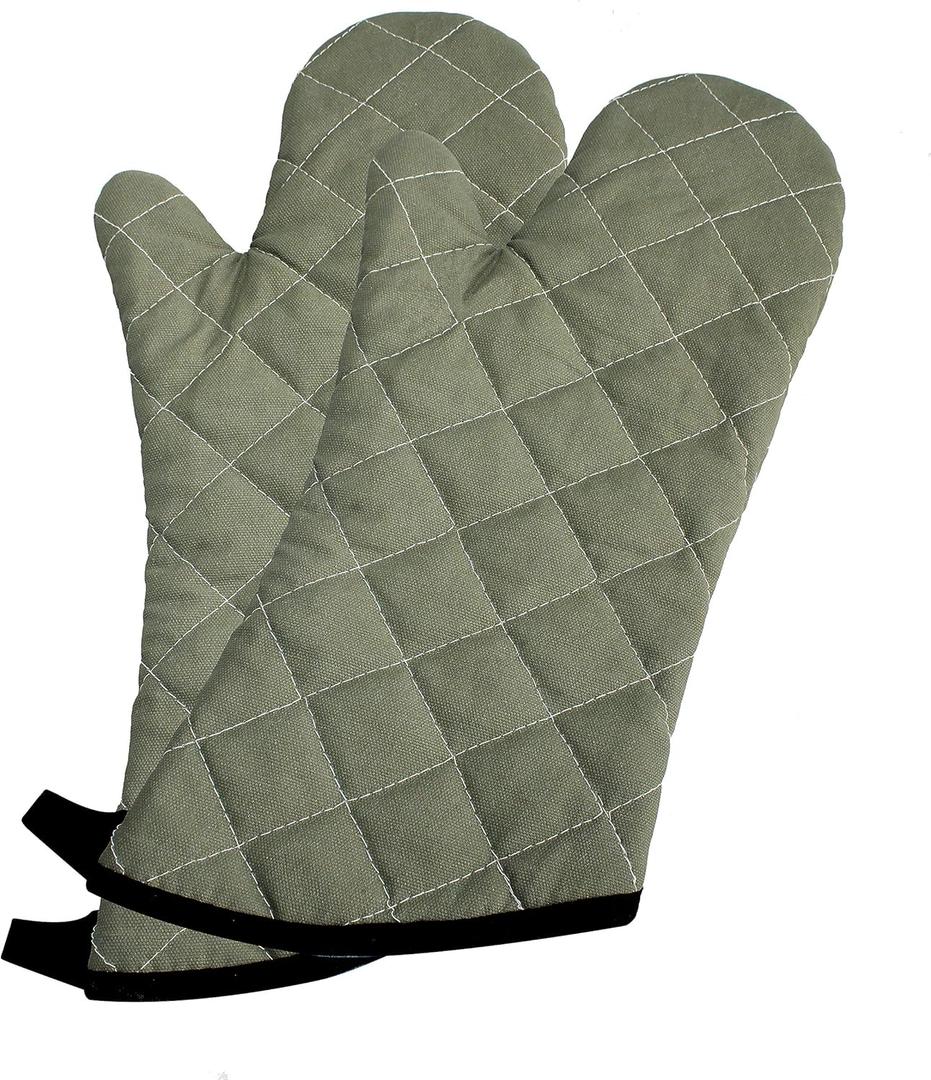 ARCLIBER Oven Mitts Heat Fire Resistant Oven Mitts 425  F, Quilted Terry Cloth Cotton Soft Lining Oven Gloves, Extra Long Kitchen Mittens for Cooking Baking (15 inch, Green)