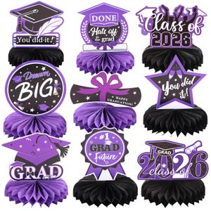 2 x 9pcs Congrats Grad Table Centerpieces for 2026 Graduation Party Table Decorations Class of 2026 You Did it Honeycomb Centerpieces Table Decors for 2026 Graduates Congratulation Party Supplies
