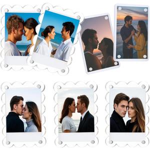 7 Pack Acrylic Polaroid Magnetic Frames for Refrigerator, Clear Picture Frames for Mini Instant Photos, 2.95x4.13 Inch Wallet Size Instax Magnet Frame for Fridge (5Scalloped+2square)