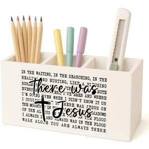 There Was Jesus Christian Pen Pencil Holder for Desk, Christian Gifts for Women Men, Inspirational Religious Makeup Brush Toothbrush Holder for Vanity Bathroom