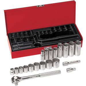 Klein Tools 65508 3/8-Inch Drive Socket Wrench Set with 6-Point, 12-Point, and 6-Point Deep Sockets in SAE Sizes, Case Included, 20-Piece