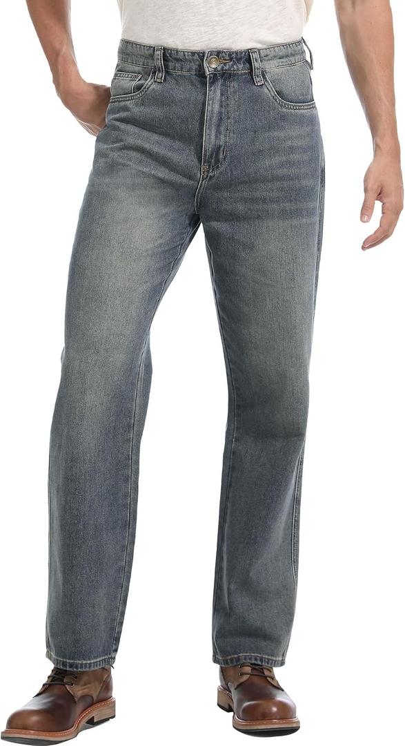 Men's Loose Fit Jeans Wide Leg Medium Weight Denim Pants Vintage Washed (28W x 32L)