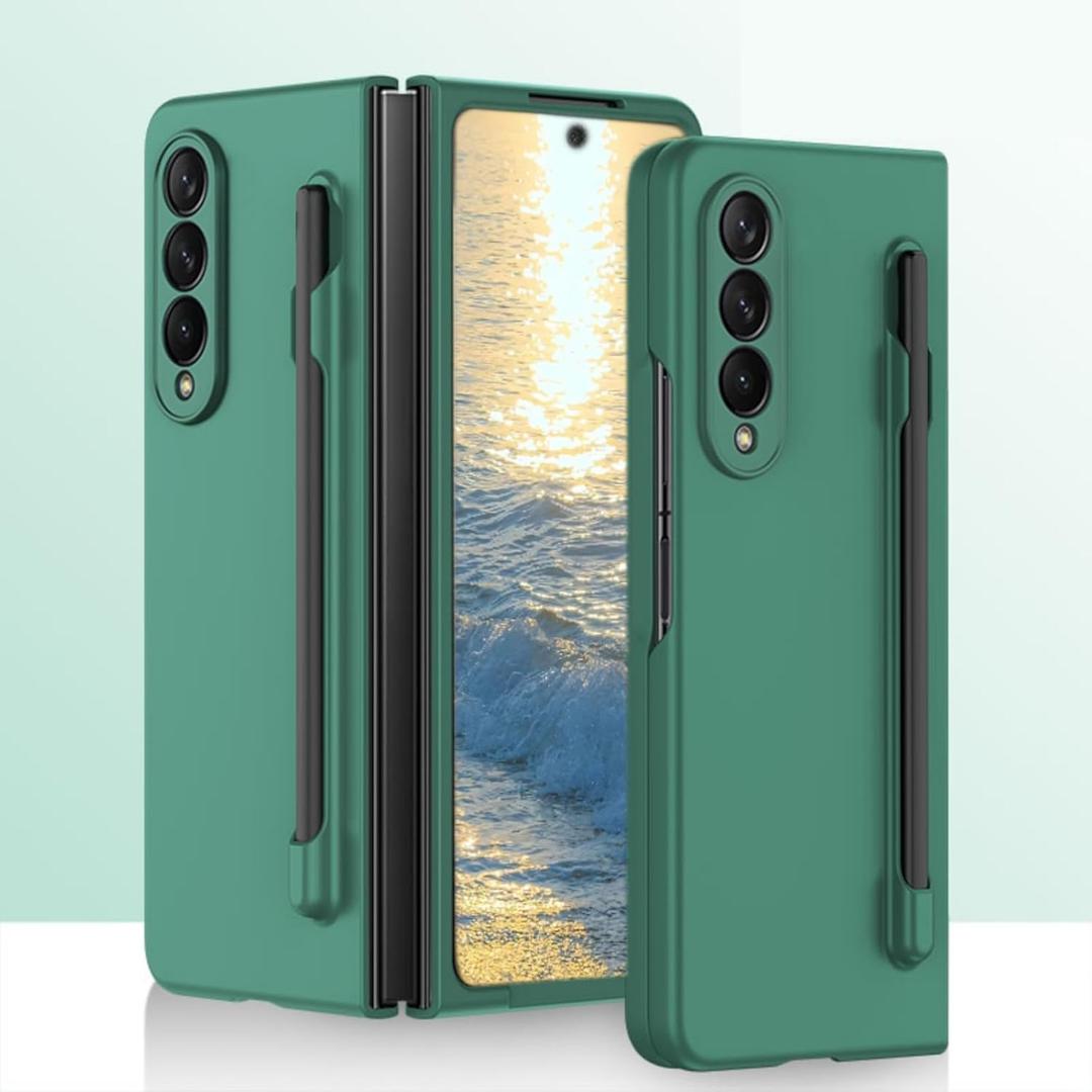 for Samsung Galaxy Z Fold 4 Case with S Pen Skin Friendly Z Fold 4 Phone Case with Pen Holder Folding Shockproof Full Protective PC Wireless Charging Case for Galaxy Z Fold 4 - DarkGreen