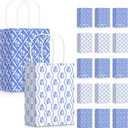 Cholemy 50 Pcs Coastal Gift Bags Bulk Blue Floral Paper Bags with Handles, 1 Count