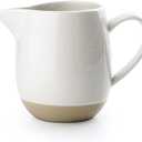 famiware Milkyway 13oz Creamer with Handle, Ceramic Coffee/Milk/Sauce/Serving/Salad Pitcher Jug, Stoneware Maple/Syrup Dispenser, Milk Frother Cup, Microwave and Dishwasher Safe, White